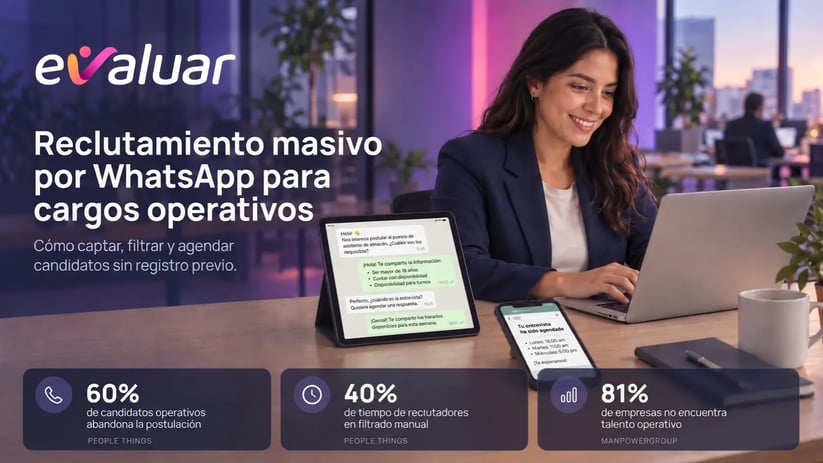 Reclutador revisa postulaciones de reclutamiento masivo por WhatsApp para cargos operativos desde el celular