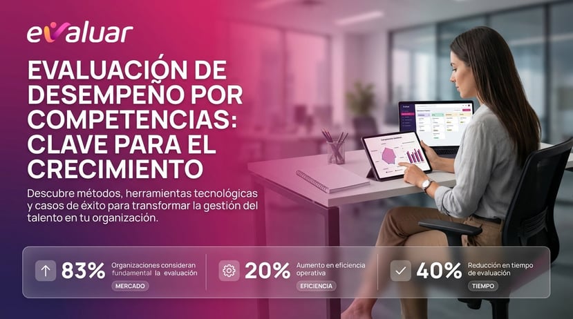 Portada de blog de evaluación del desempeño por competencias con herramientas tecnológicas, analítica de talento y gestión del desempeño organizacional.