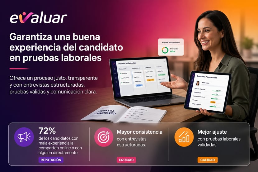 Imagen de portada sobre cómo mejorar la experiencia del candidato en pruebas laborales con evaluaciones justas y comunicación clara.