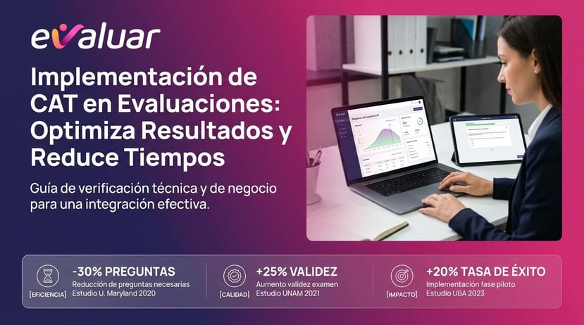 Portada de blog de Evaluar sobre implementación de CAT en evaluaciones para optimizar resultados y reducir tiempos en procesos de evaluación de talento.