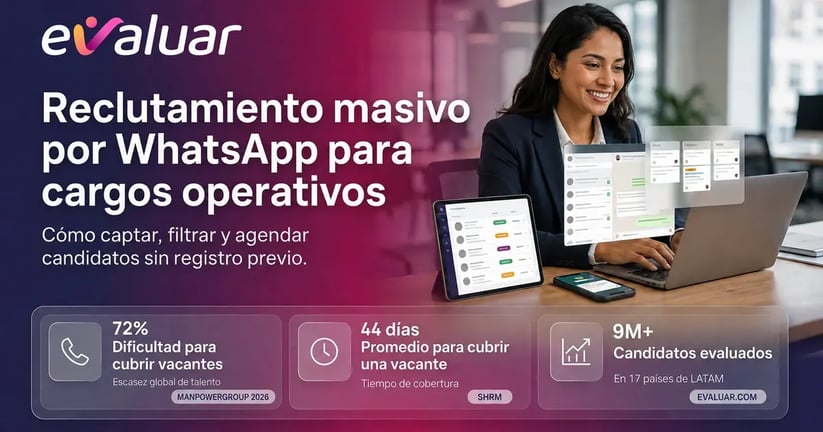 Reclutador revisa postulaciones de reclutamiento masivo por WhatsApp para cargos operativos desde el celular