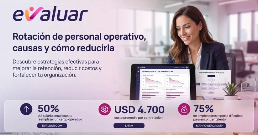 Profesional de RRHH revisa un tablero de rotación de personal operativo con indicadores de retención en LATAM