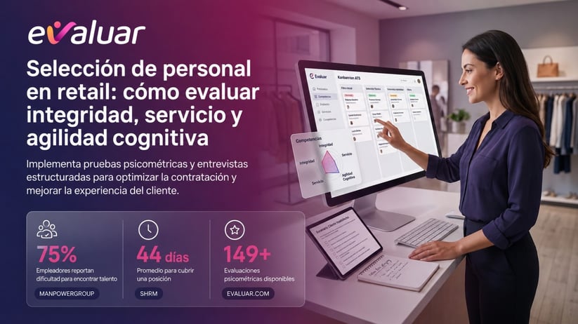 Portada del artículo sobre selección de personal retail con estadísticas verificadas de SHRM y LinkedIn en contratación