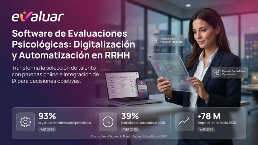 Portada del blog sobre software de evaluaciones psicológicas, digitalización y automatización en RRHH con pruebas online e integración de IA.