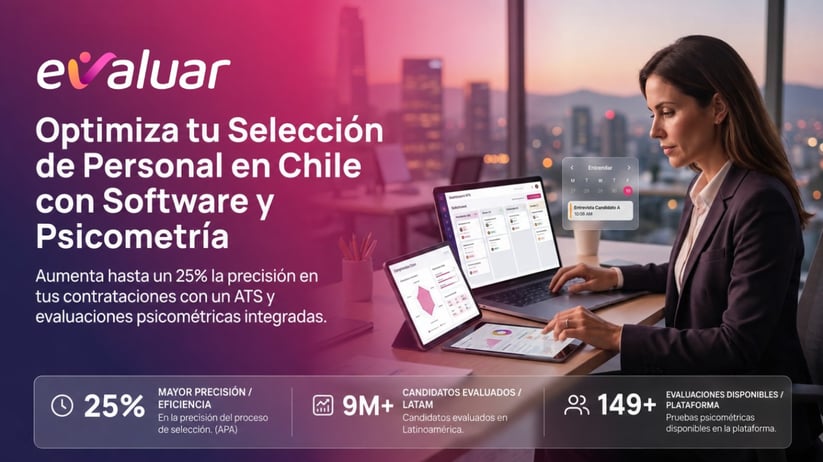 Profesional de RRHH en Chile usando software de selección de personal con ATS y evaluaciones psicométricas integradas